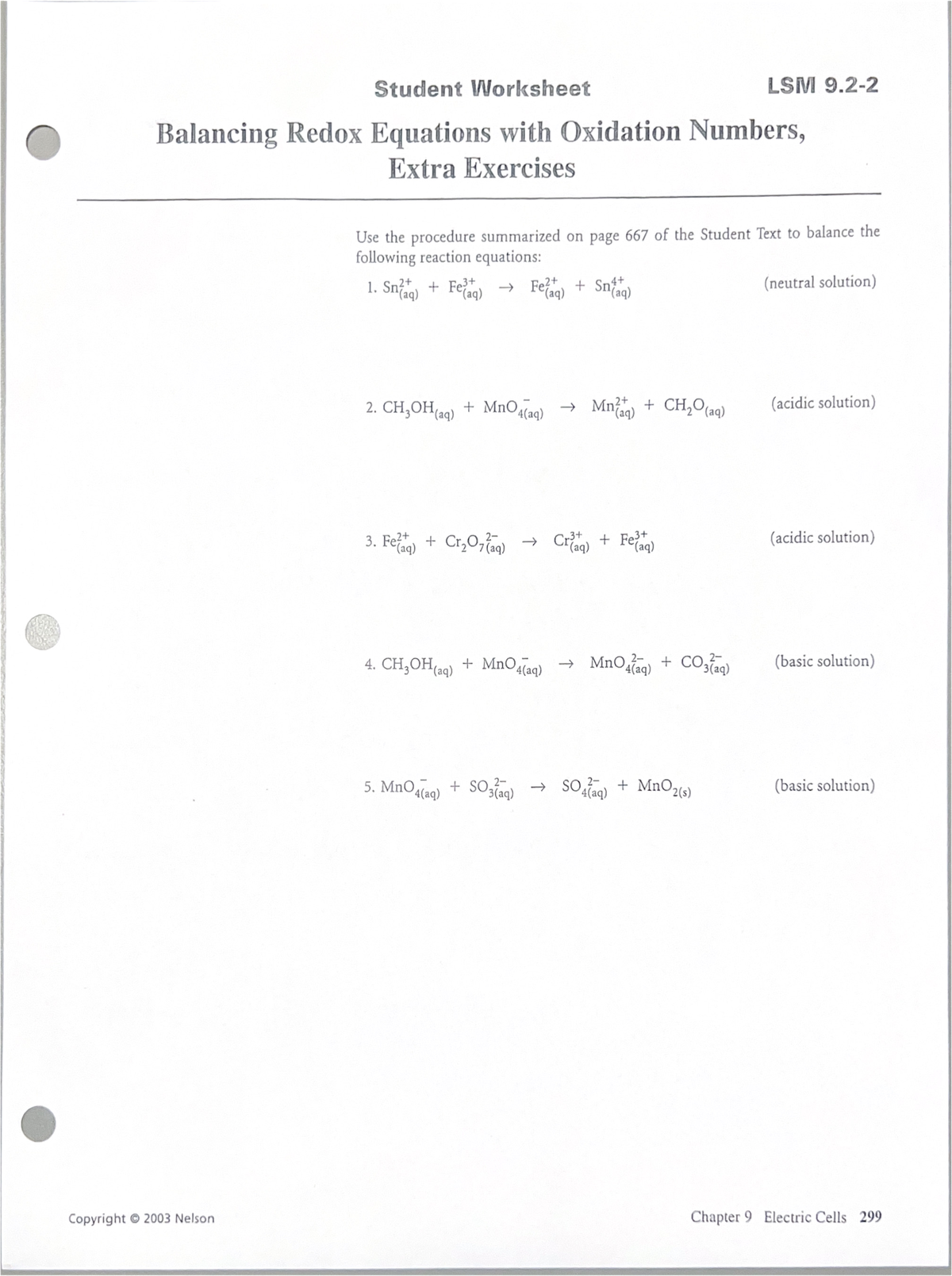 Redox Practice Worksheet - Balancing Equations & Oxidation Numbers ...