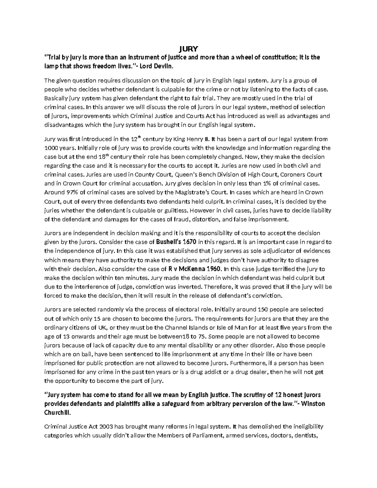 JURY - Essay on the Role and Impact of Jury in LSM - Studocu