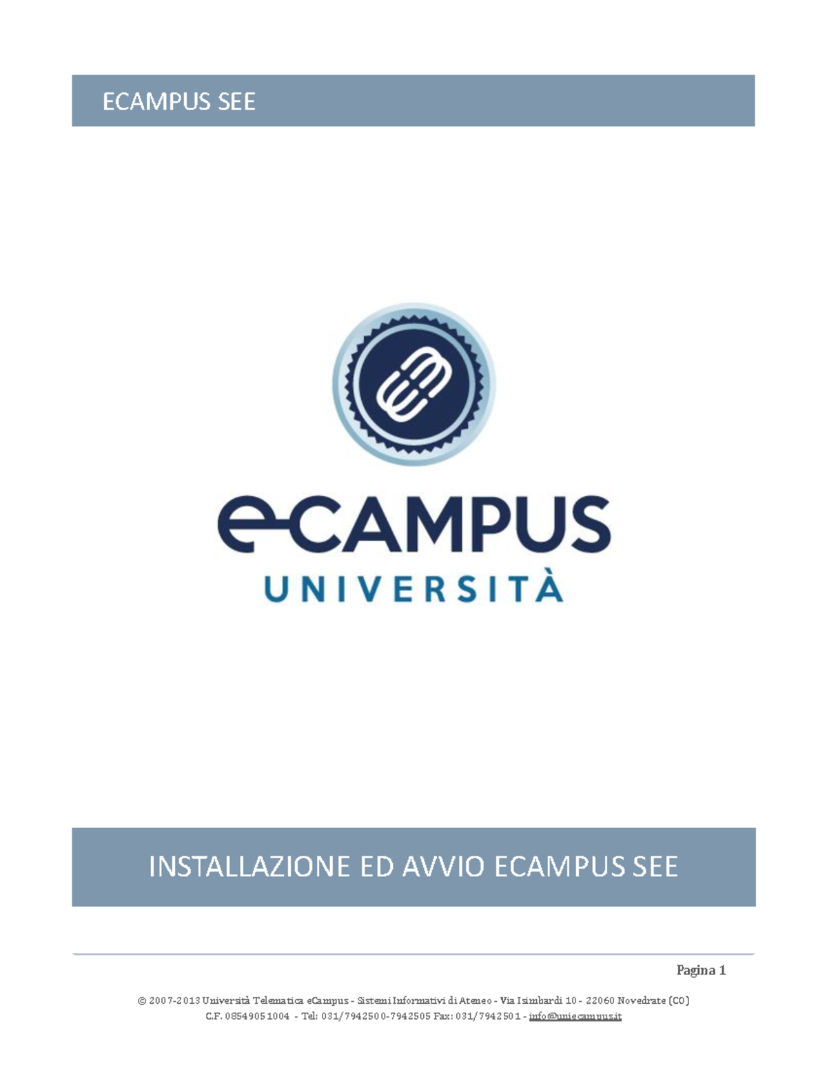 Guida all'Installazione e Avvio di eCampus SEE - 241108 - Studocu