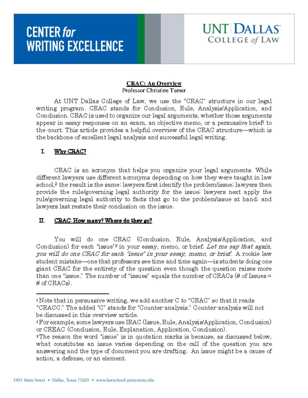 CRAC Structure Overview for Legal Writing at UNT Dallas Law - Studocu
