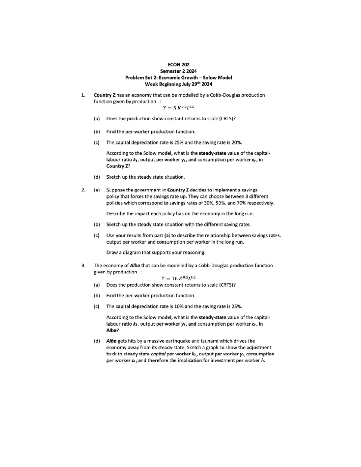 Econ202 Tutorial 2: Economic Growth and the Solow Model Analysis - Studocu
