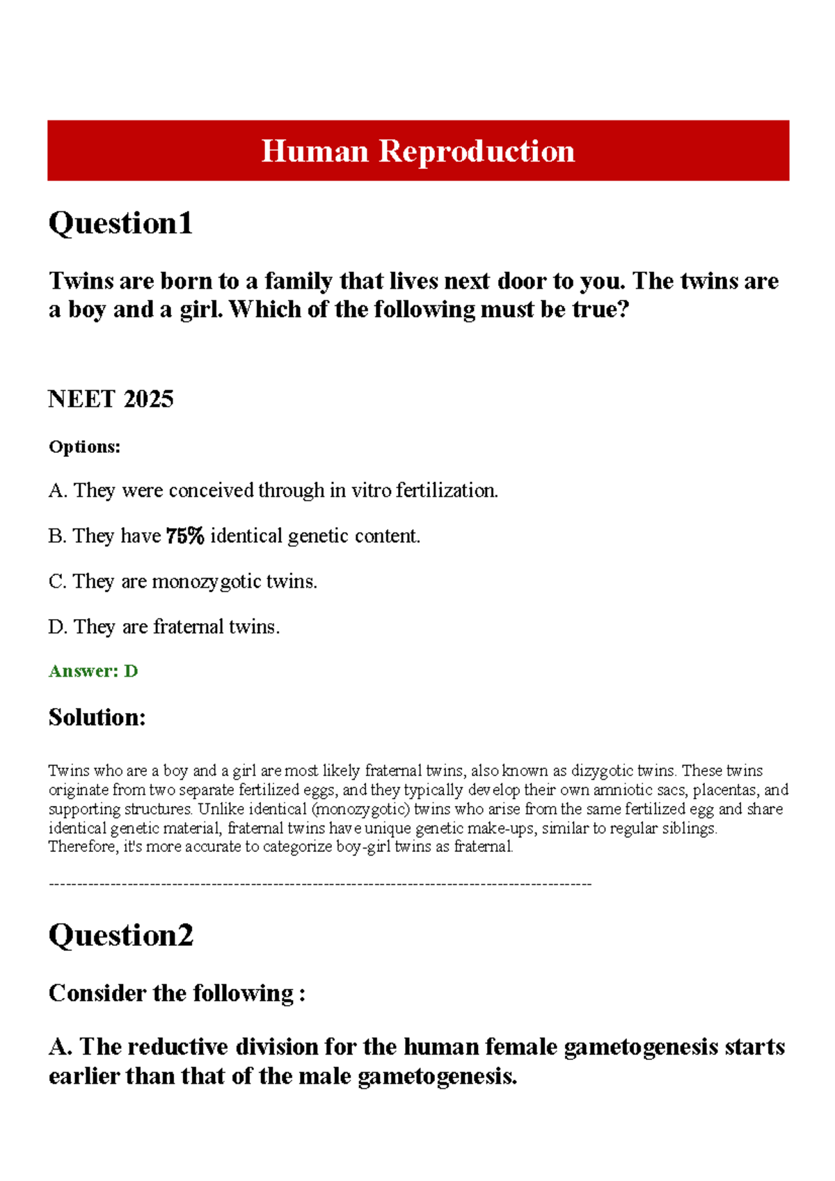 NEET 2025 Biology Previous Year Questions and Solutions - Studocu