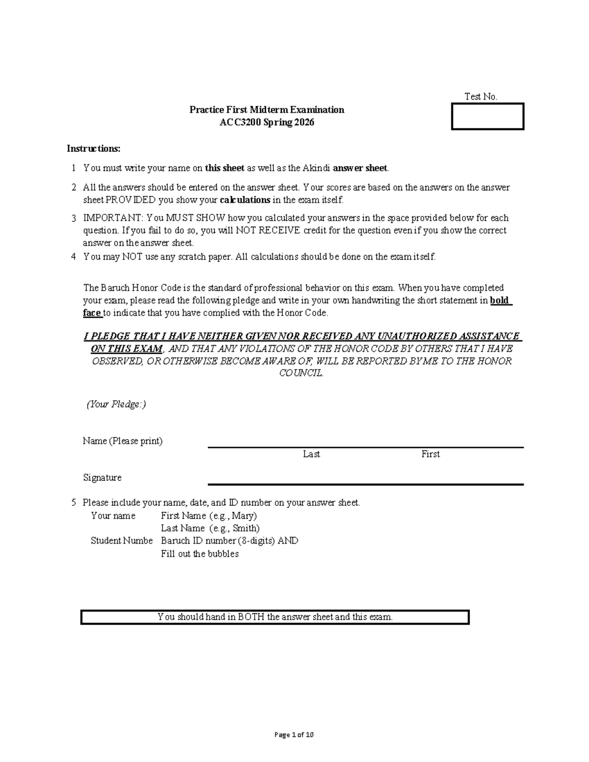 Practice Midterm Exam ACC3200 - Spring 2026 - Studocu