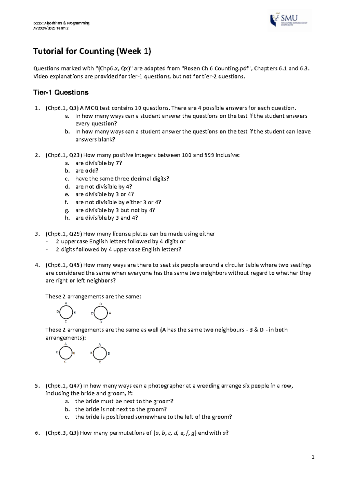 IS115: Algorithms Programming Term 2 Tutorial on Counting Techniques ...