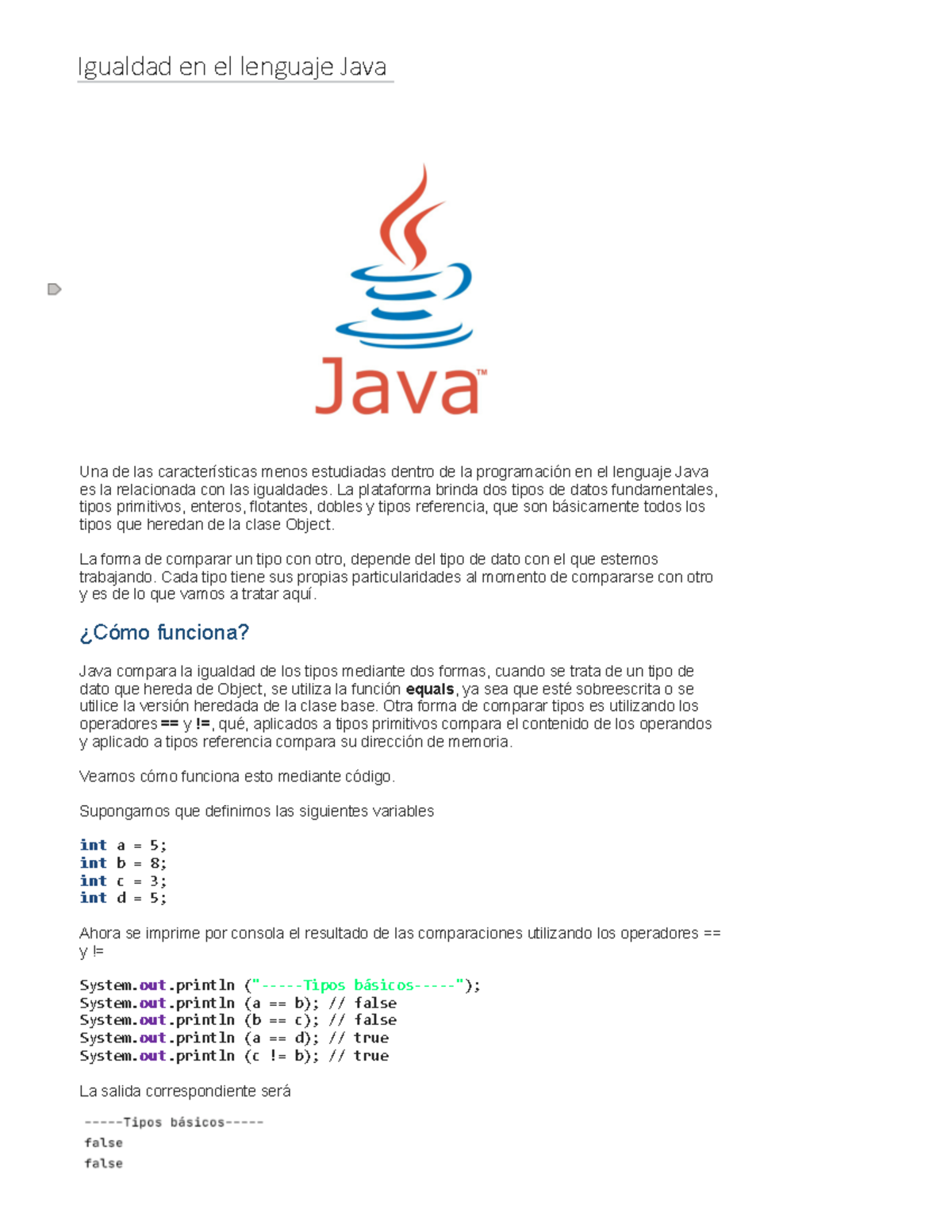 Igualdad en Java: Comparaciones de Tipos Primitivos y Referencia - Studocu