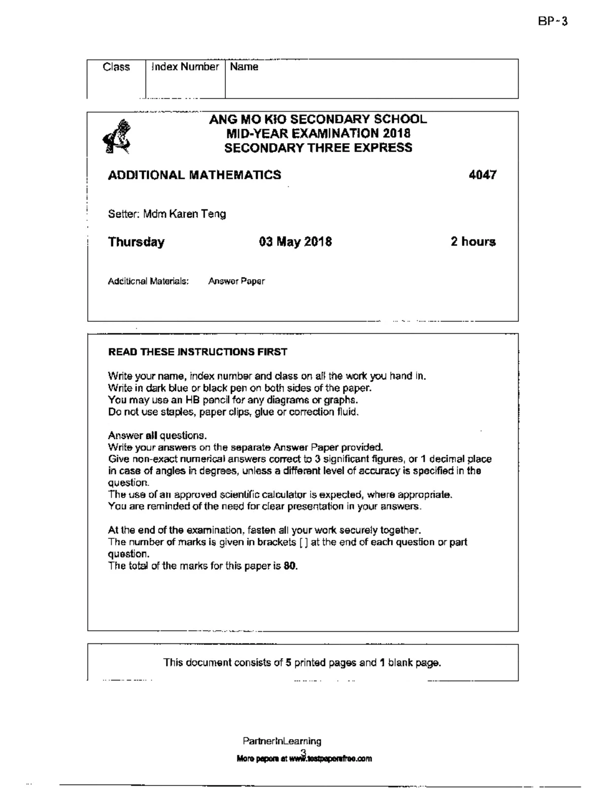 2016 AMK S3 Math Exam Sample Questions and Solutions - Studocu