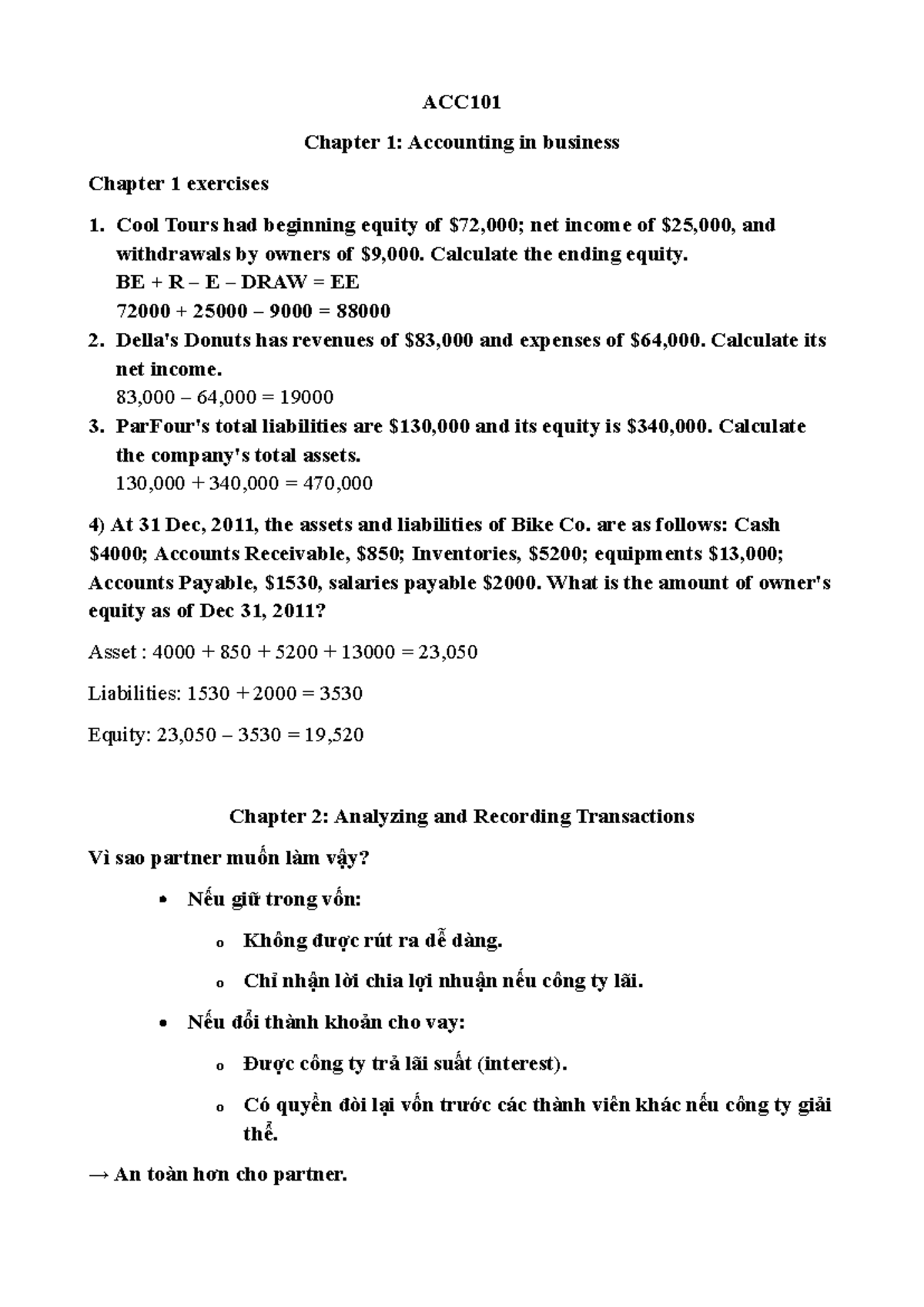 ACC101 Chapter 1 & 2: Accounting Principles and Exercises - Studocu