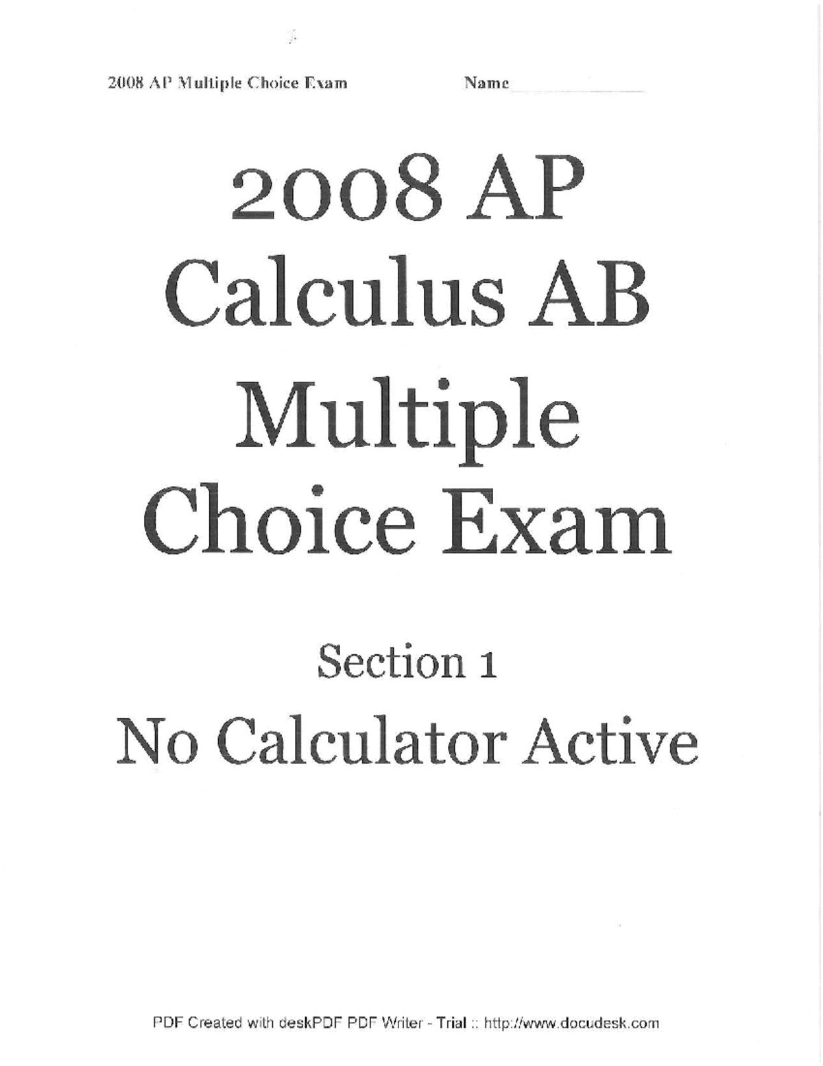 AP Calculus AB 2008 Multiple Choice Exam Questions and Answers - Studocu