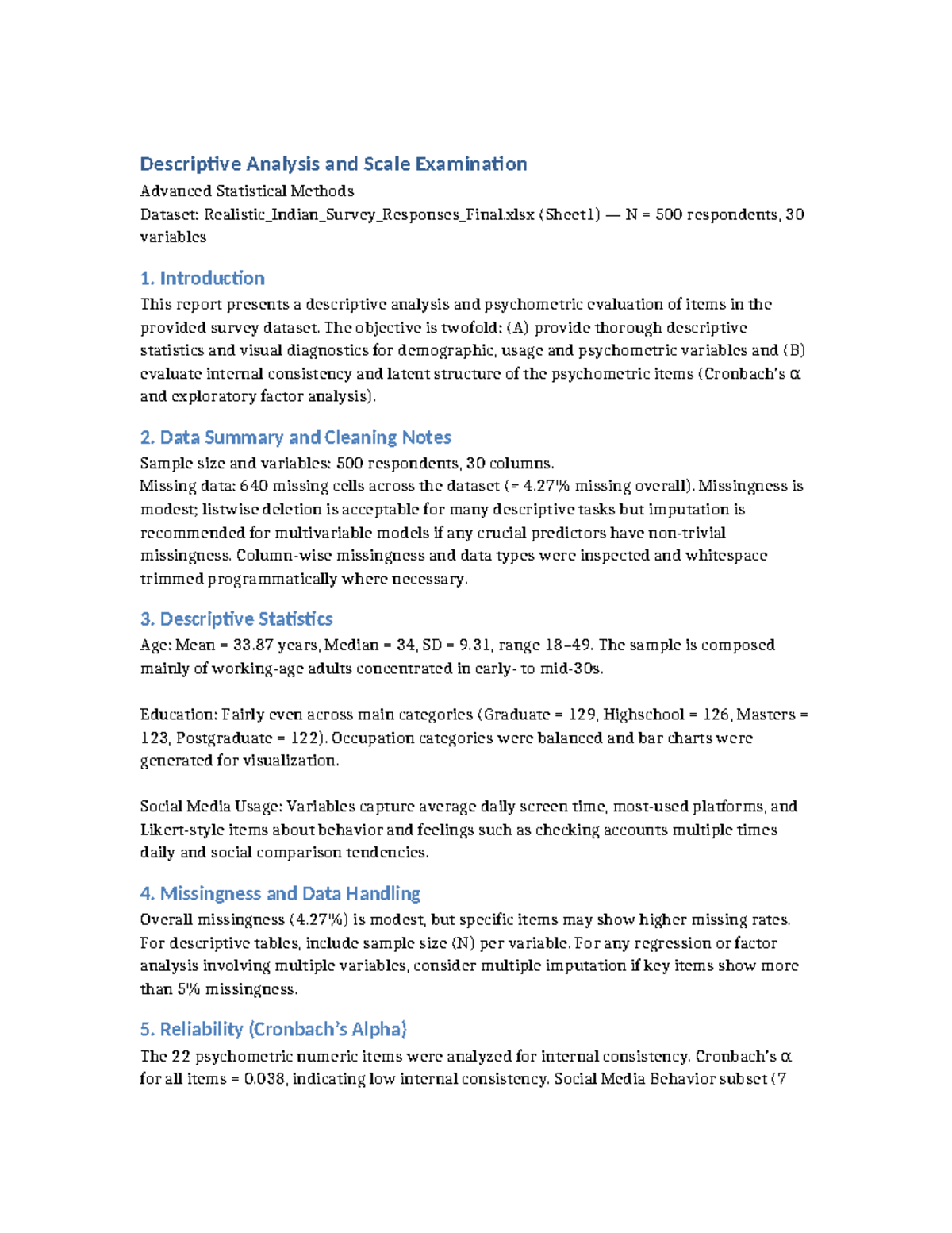 Descriptive Analysis of Survey Data: Advanced Statistical Methods ...
