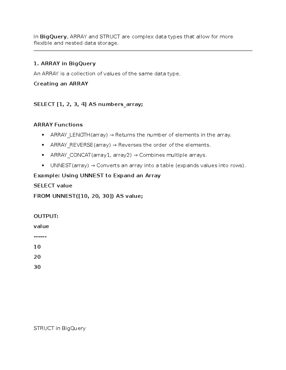 BigQuery-SQL Lecture Notes: Working with ARRAY and STRUCT Concepts ...