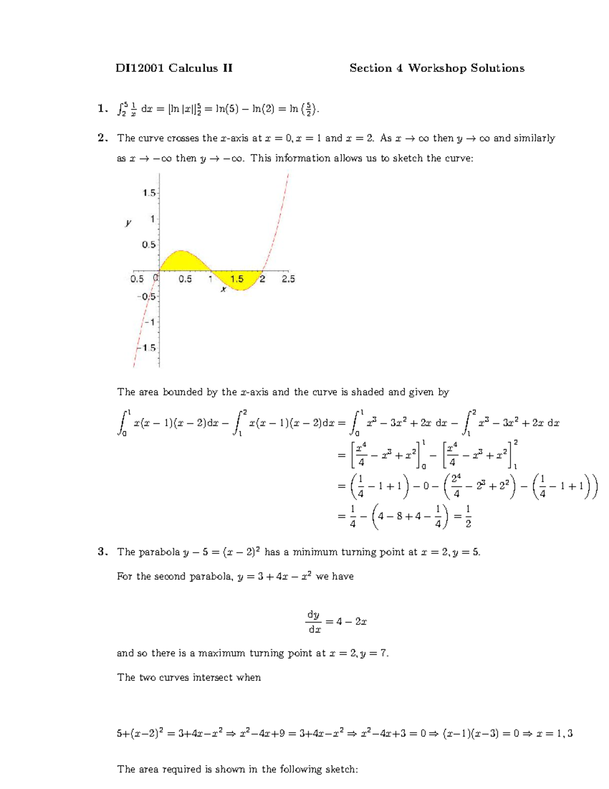 DI12001 Calculus II: Workshop Solutions for Section 4 - Studocu