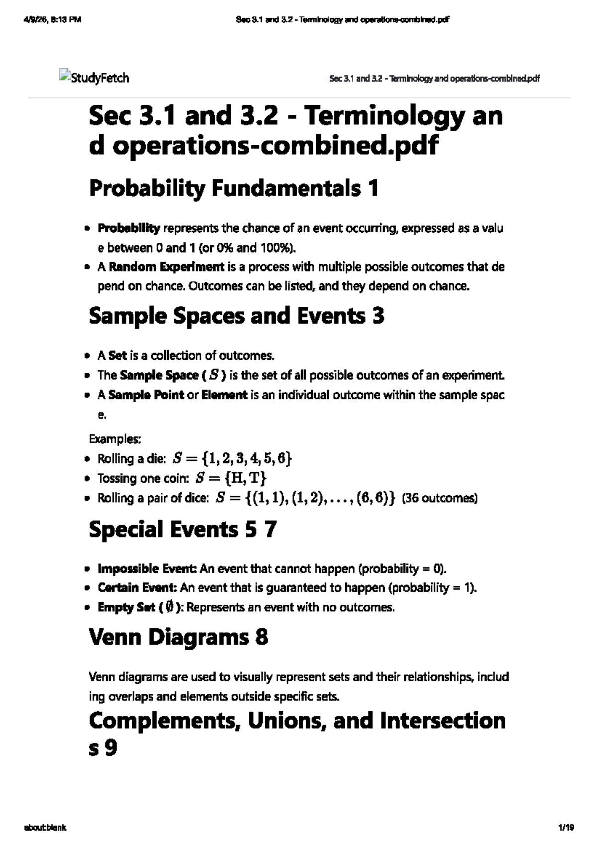 Pro - Probability Notes: Sec 3.1 & 3.2 Terminology and Concepts - Studocu