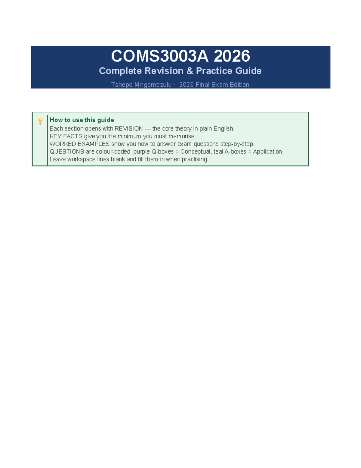 COMS3003A 2026 Final Exam Complete Revision Practice Guide - Studocu