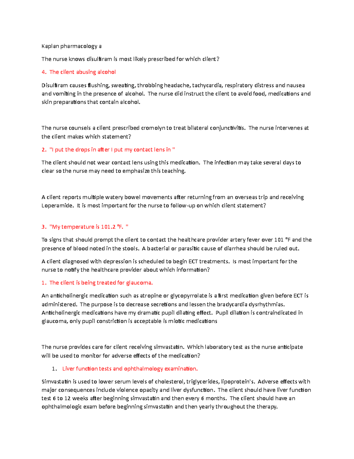 Kaplan Pharmacology A kaplan Kaplan pharmacology a The nurse knows