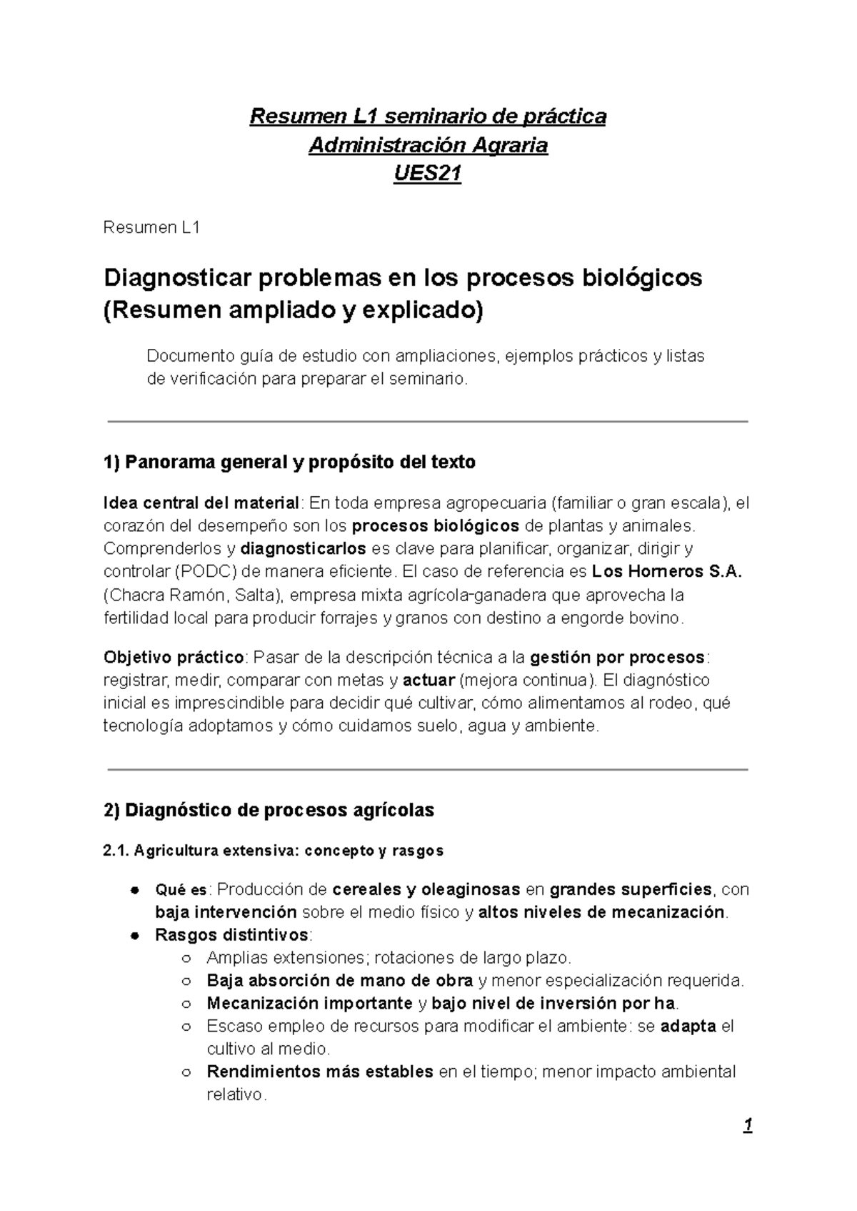 Resumen L1 Seminario Práctico Diagnóstico De Procesos Biológicos