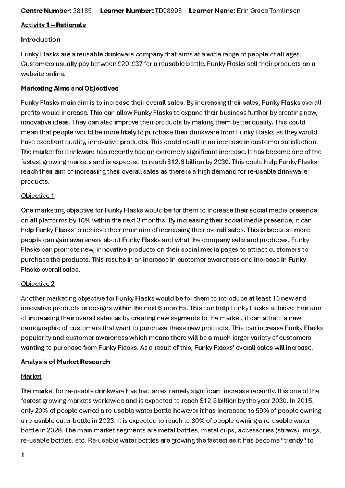 Marketing Plan Overview for TDO8998: Funky Flasks Analysis & Strategy ...