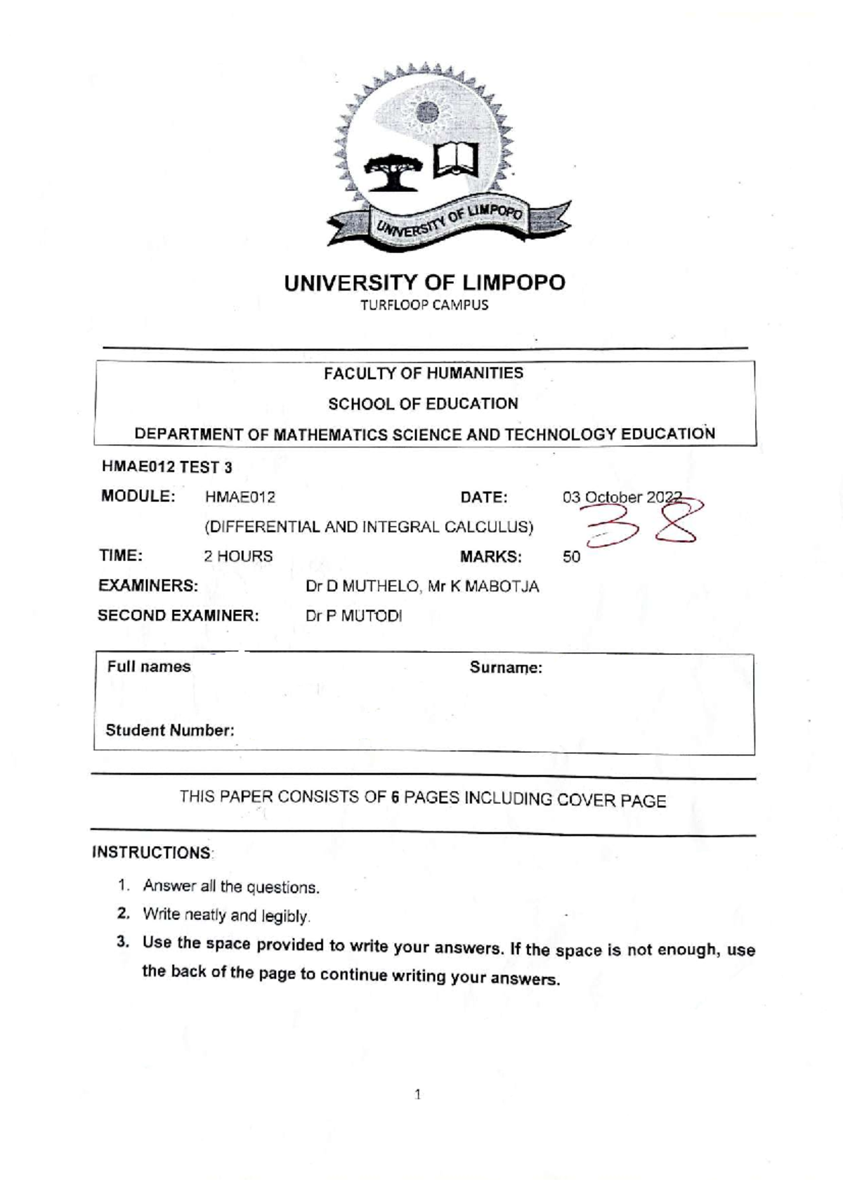 HMAE012 Test 3 (2022) - Differential & Integral Calculus Exam Notes ...