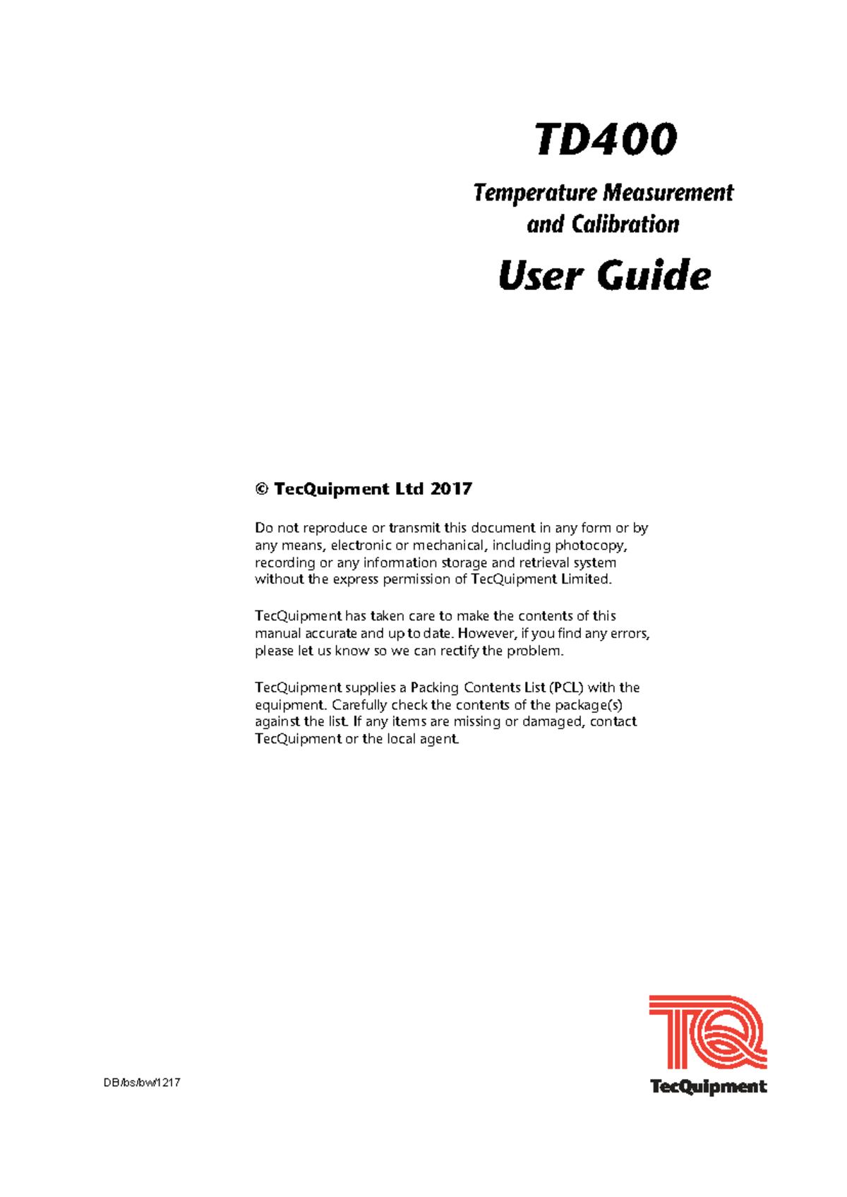 TD400 Temperature Measurement & Calibration User Guide (2017) - Studocu