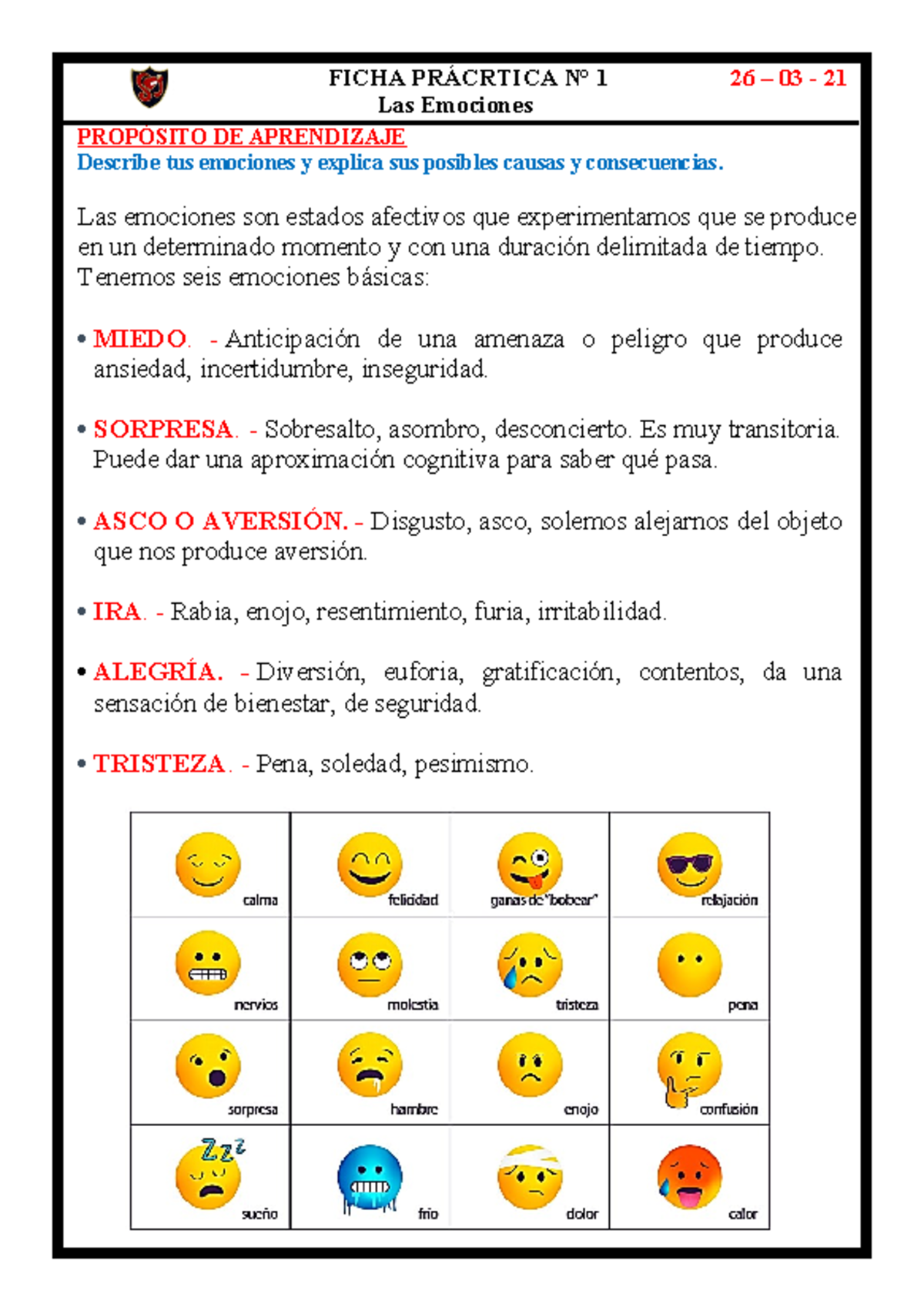 Ficha Práctica 1 - LAS Emociones y sus Causas y Consecuencias - Studocu
