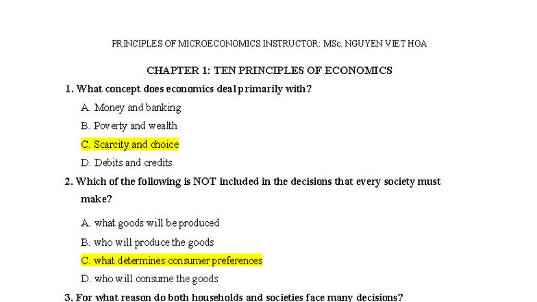PRINCIPLES OF MICROECONOMICS (ECON101) CHAPTER 1: TEN PRINCIPLES OF ...