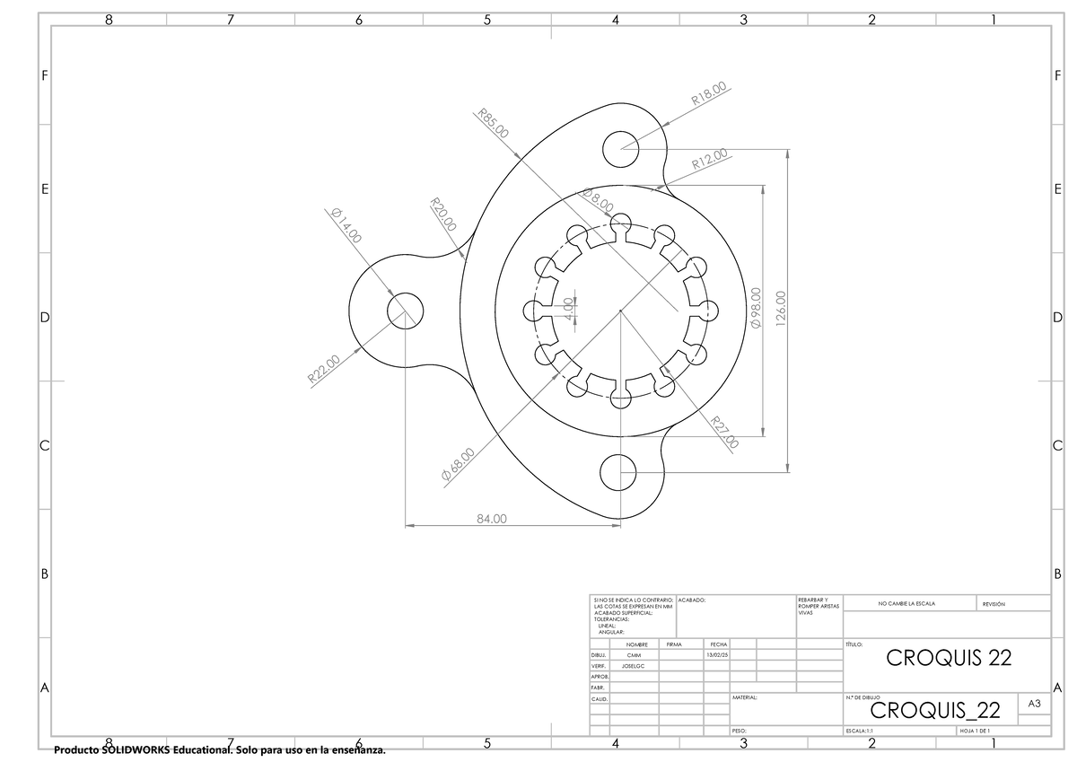 Croquis 22 - Diseño Técnico en SOLIDWORKS (Dibujo 1:1) - Document Preview