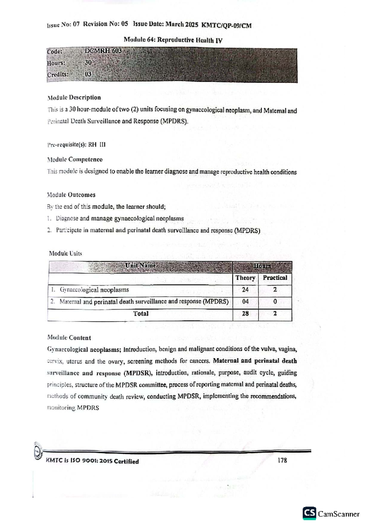 DCMRH 603: Reproductive Health IV Course Outline & Module Details - Studocu