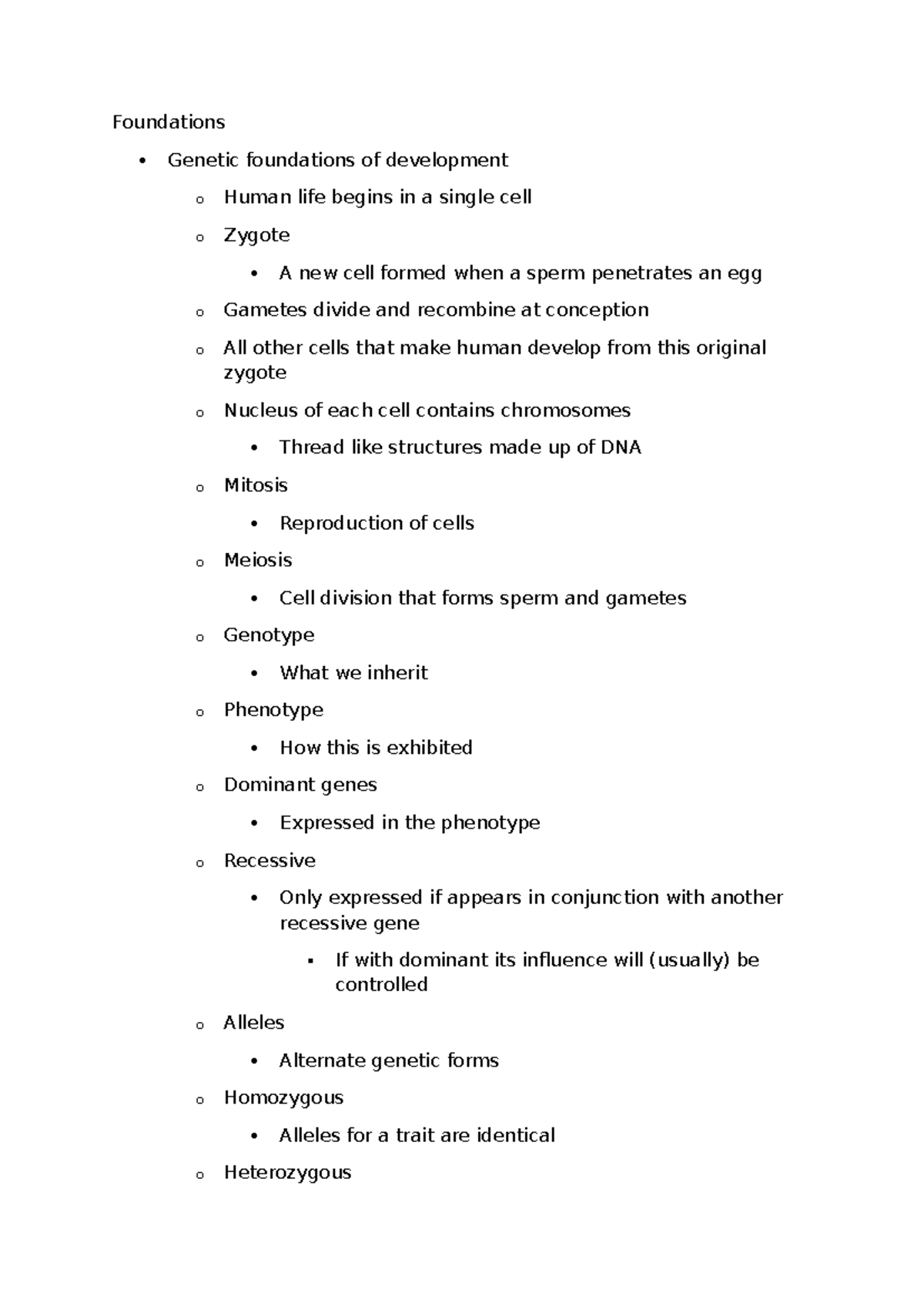 Foundations - Lecture notes - Foundations Genetic foundations of ...