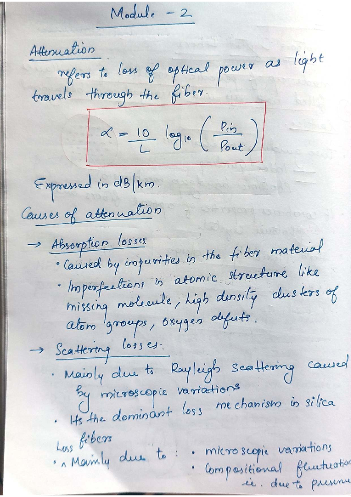 Module 2: Attenuation and Loss Mechanisms in Optical Fiber (OFC ECT 413 ...