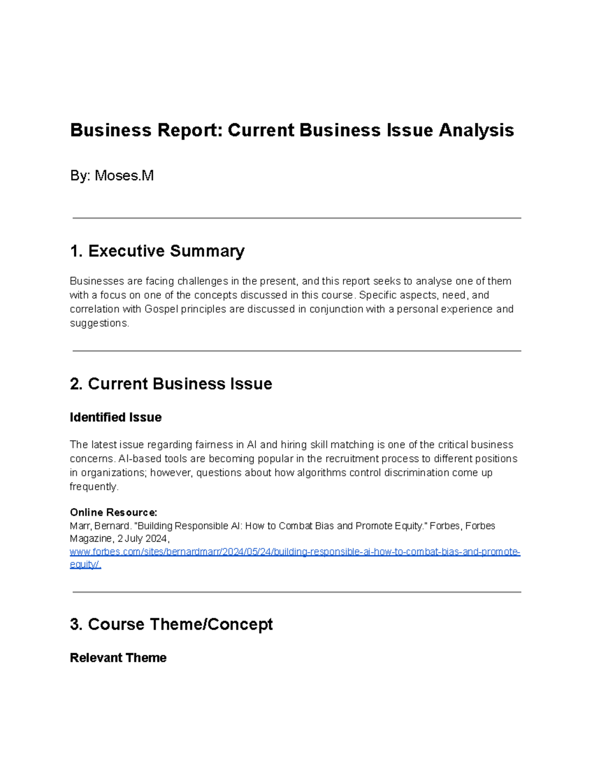 Business Report Writing - Current Business Issues - Moses - Business ...