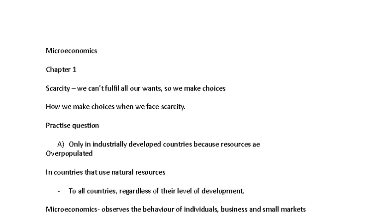 Microeconomics Chapter 1: Scarcity and Market Choices Notes - Studocu