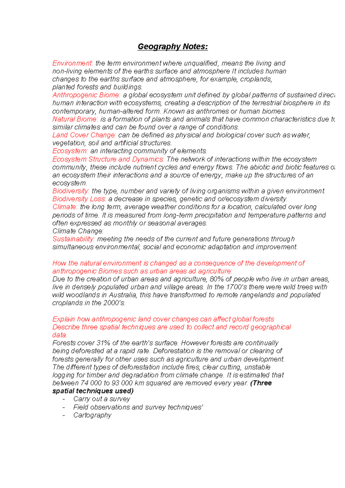 Geography Notes: Environmental Changes and Human Impact on Ecosystems ...