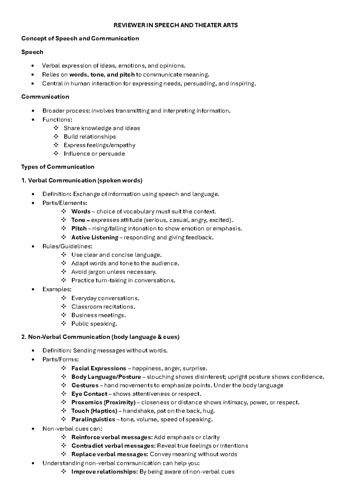 REVIEWER IN SPEECH AND THEATER ARTS: Oral Communication Concepts - Studocu