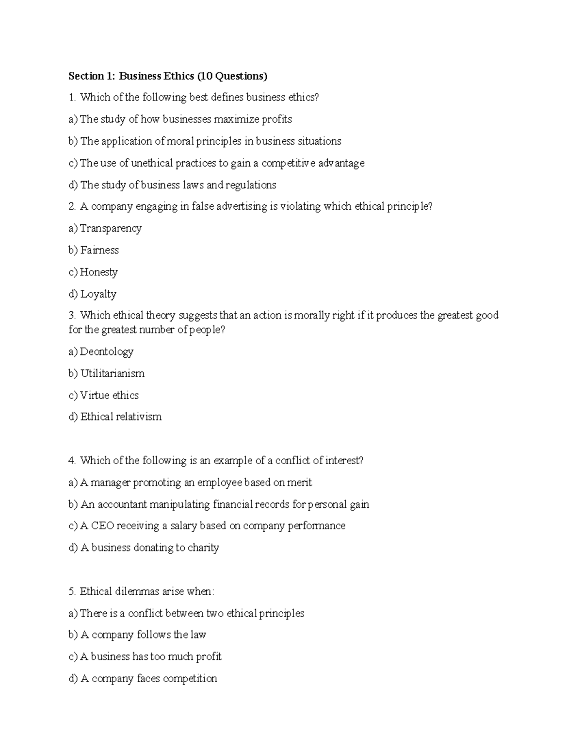 BUS 101: Chapter 1-3 Quiz Notes on Business Ethics & Ownership - Studocu