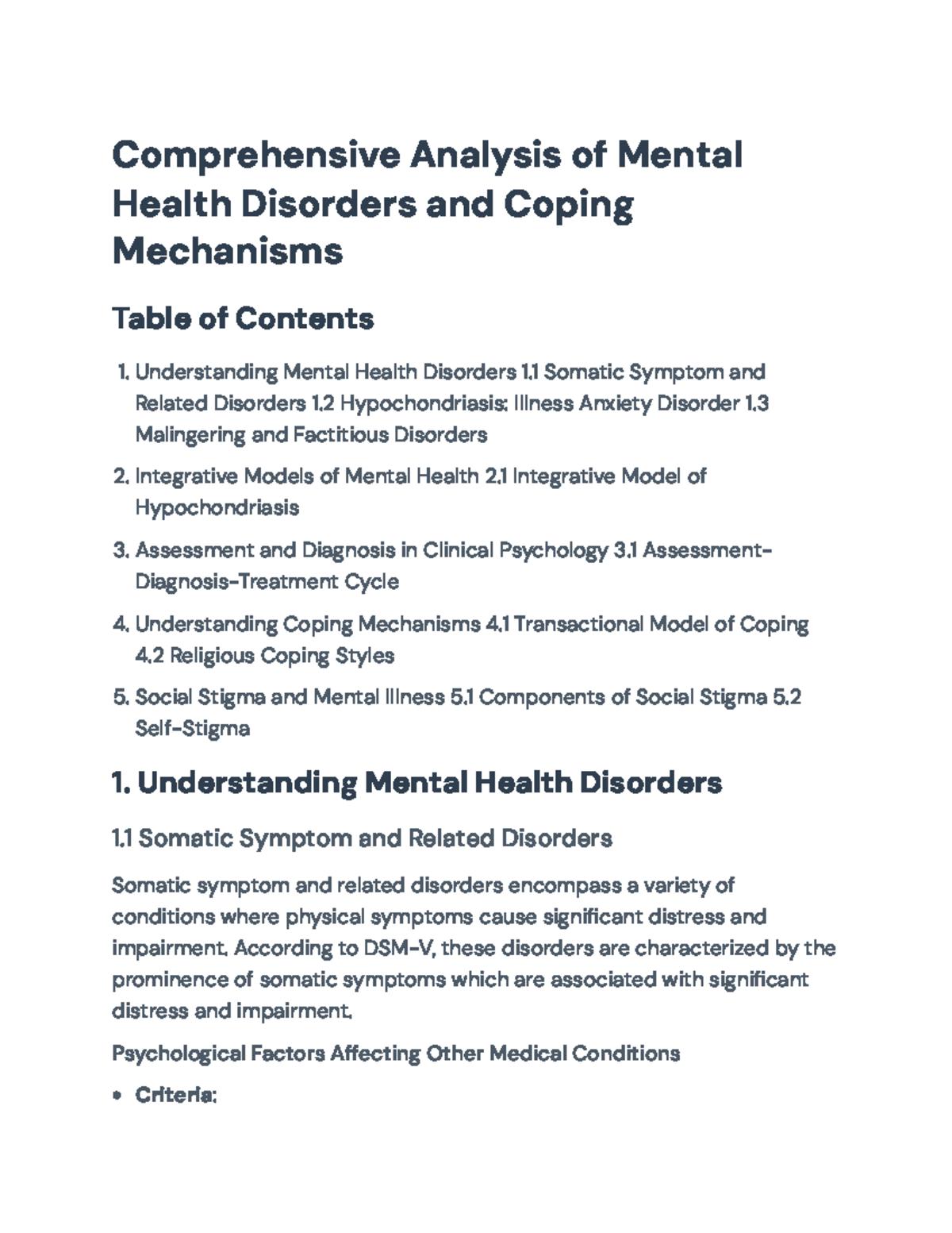 Comprehensive Analysis of Mental Health Disorders and Coping Mechanisms ...