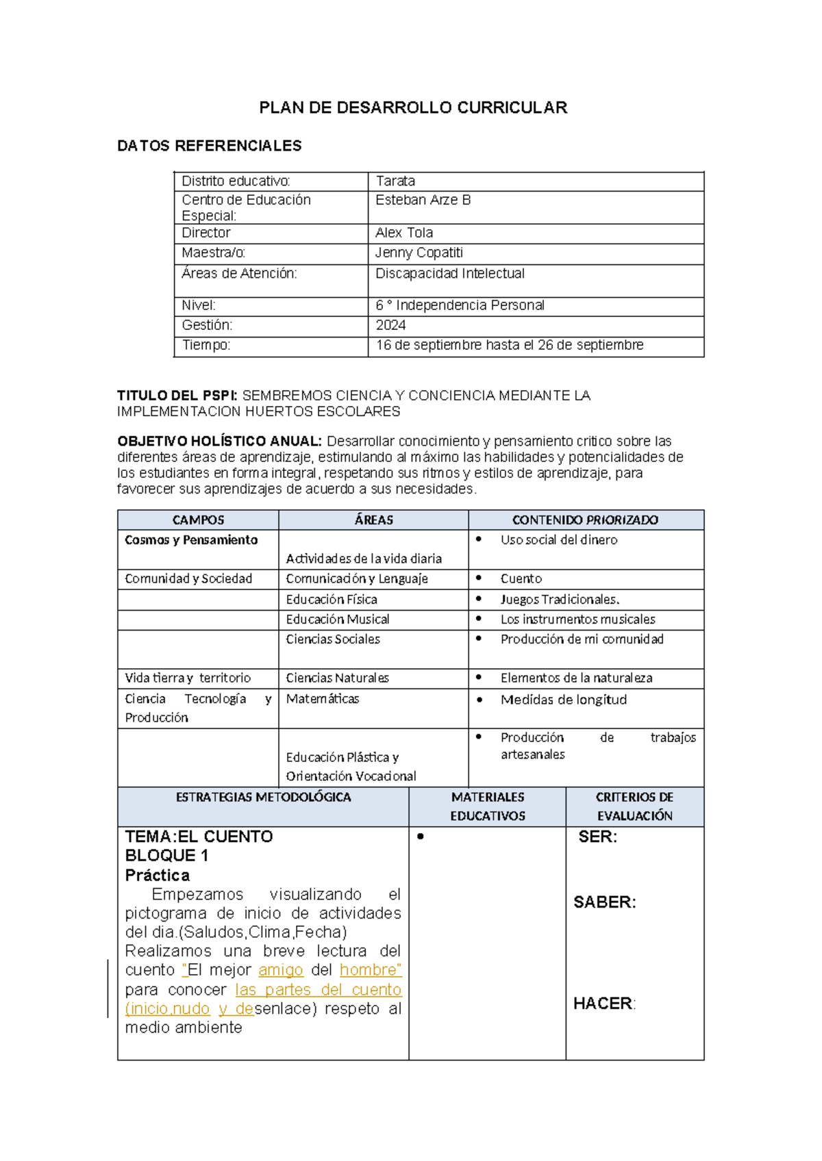 Pdc 2024 27 o - Pdc inclusivo - PLAN DE DESARROLLO CURRICULAR DATOS ...
