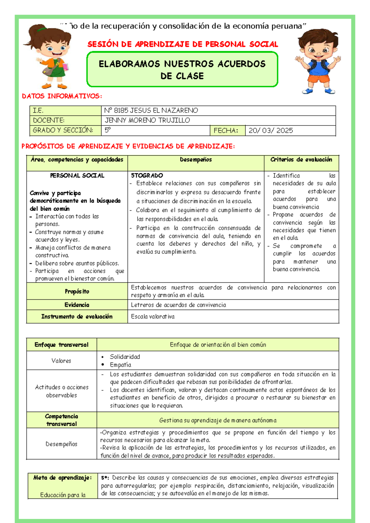 SES-JUEV-PS: Acuerdos de Convivencia en el Aula - 5to Grado - Studocu