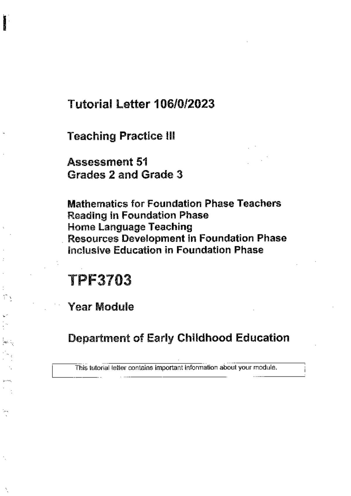 TPF3703 Teaching Practice Assessment 51 for Grades 2 & 3 Mathematics ...
