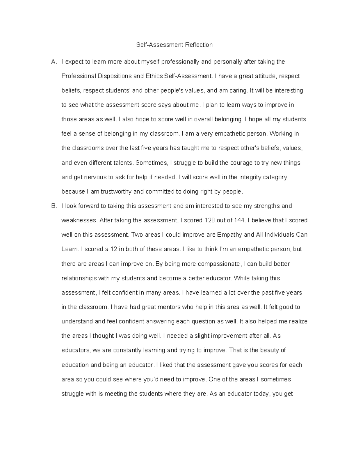 D663 Task 1 - Self-Assessment Reflection and Insights - Studocu