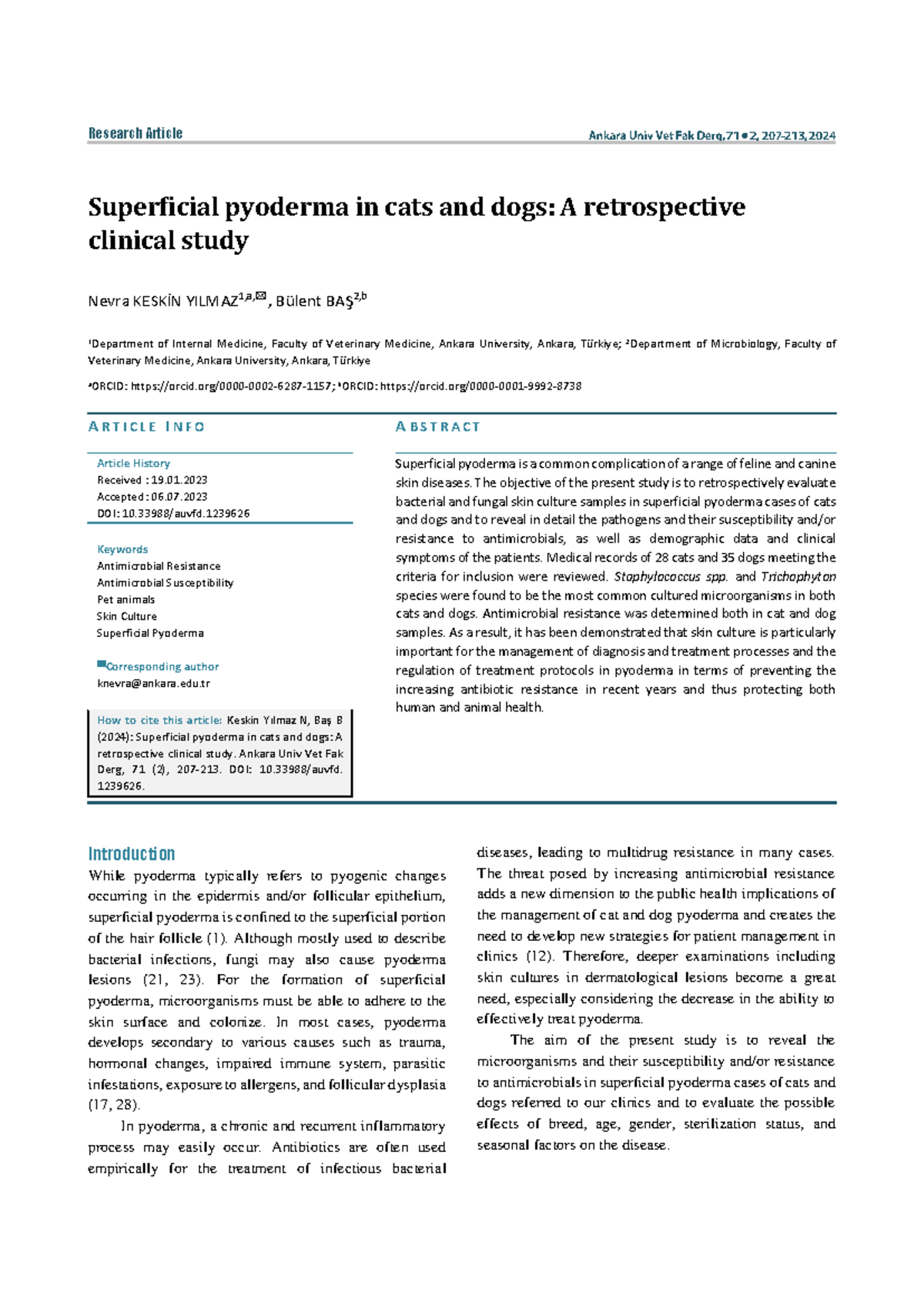 Retrospective Study on Superficial Pyoderma in Cats and Dogs (VET 2024 ...