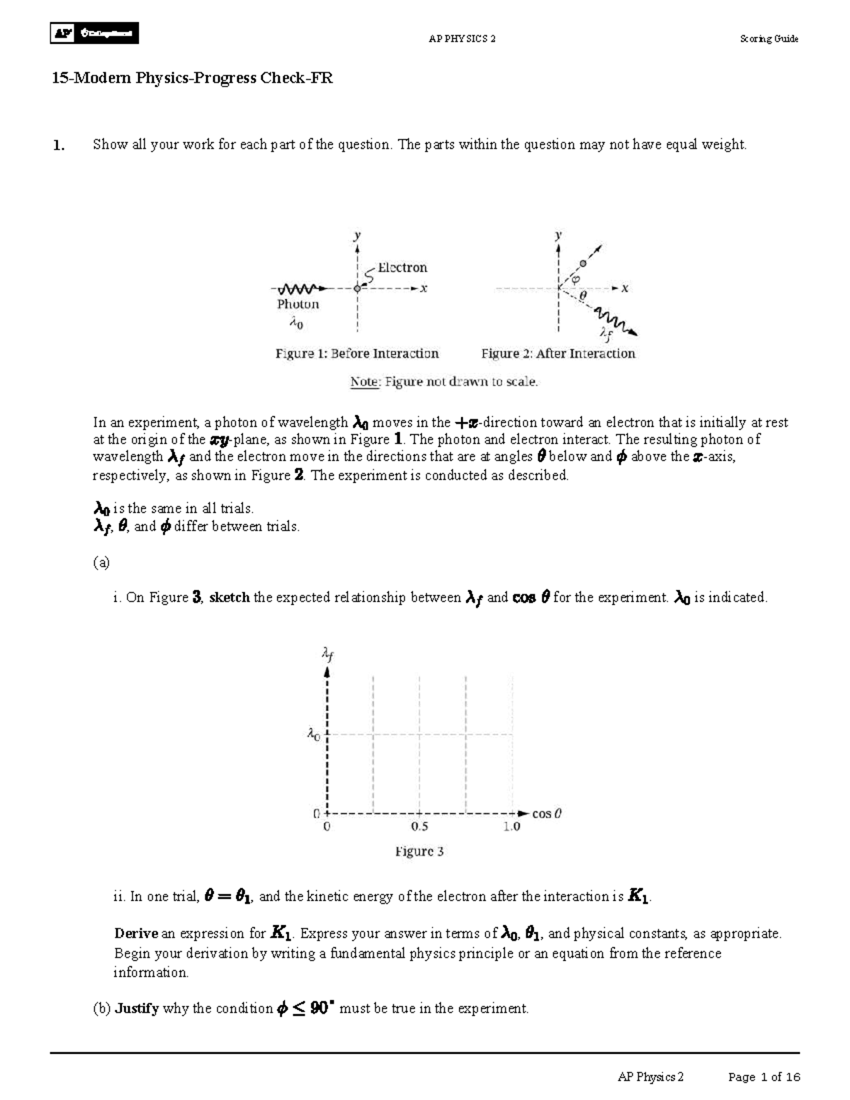 AP PHYSICS 2 Unit 15 Modern Physics Progress Check FRQ Guide - Studocu