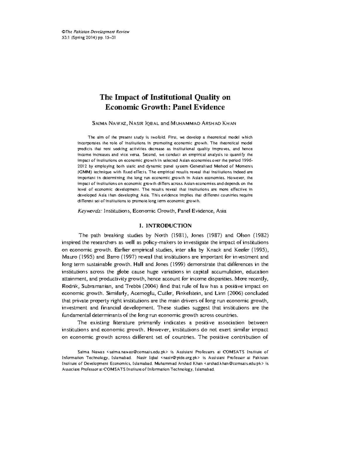 The Impact of Institutional Quality on Economic Growth in Asia ...