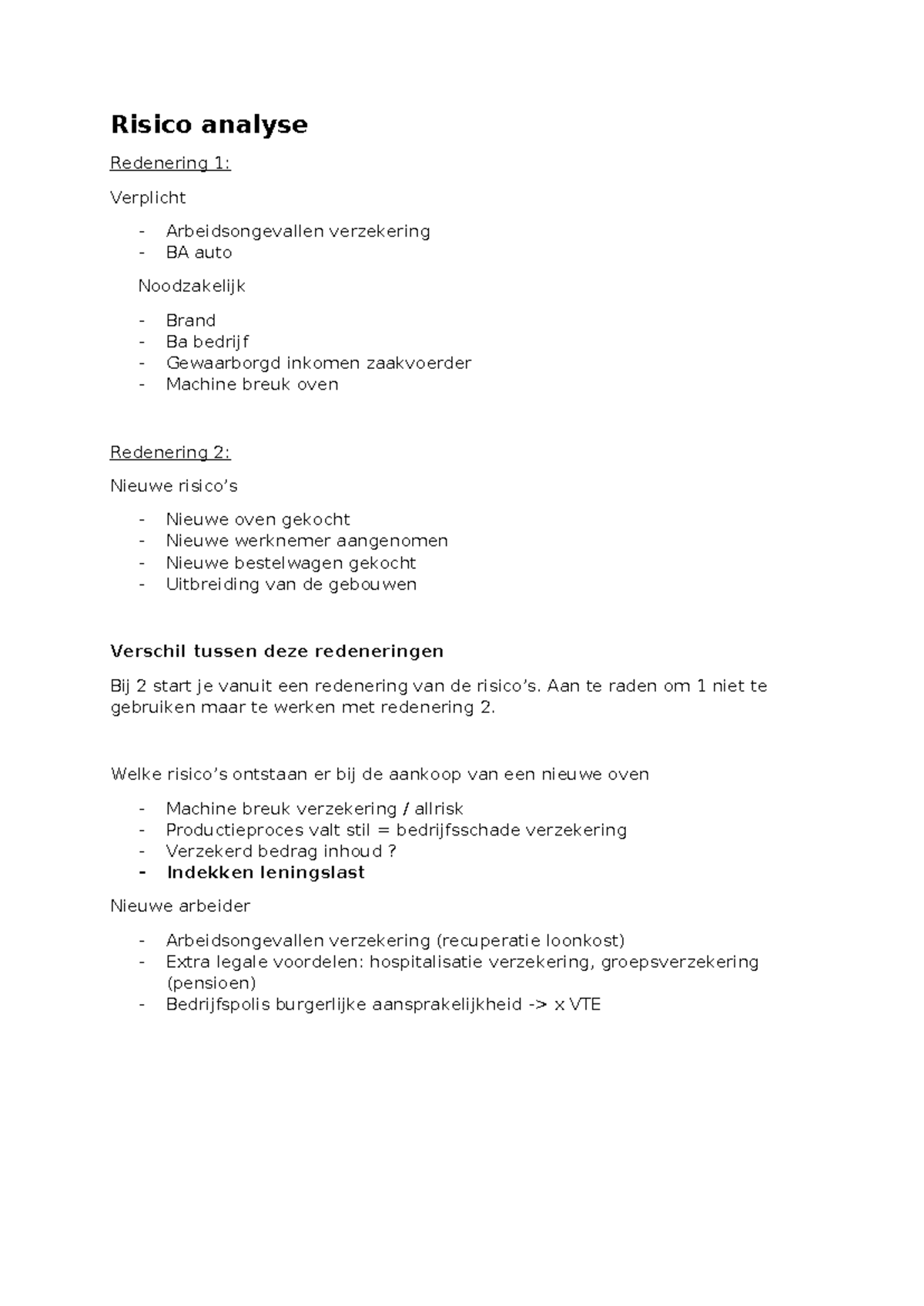 Risico Analyse - Lesnotities over Verzekeringen en Aansprakelijkheid ...