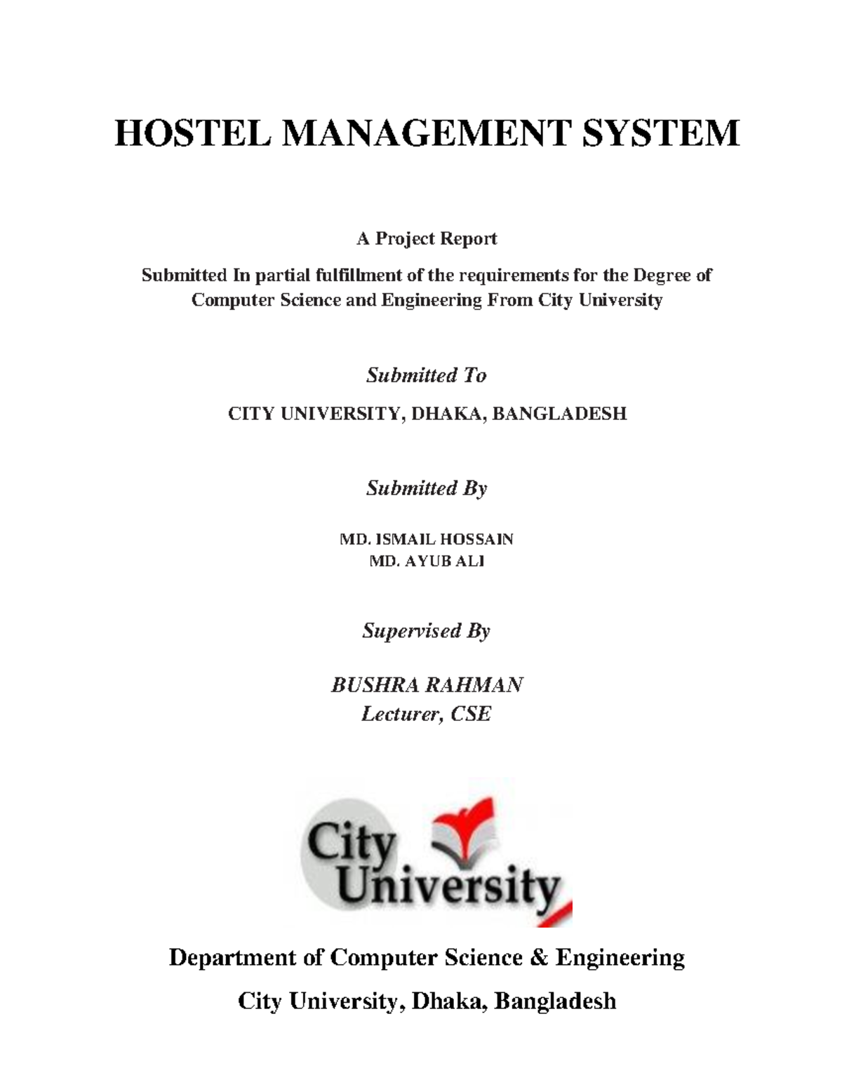 Hostel Management System Project Report - CSE Final Year Submission ...