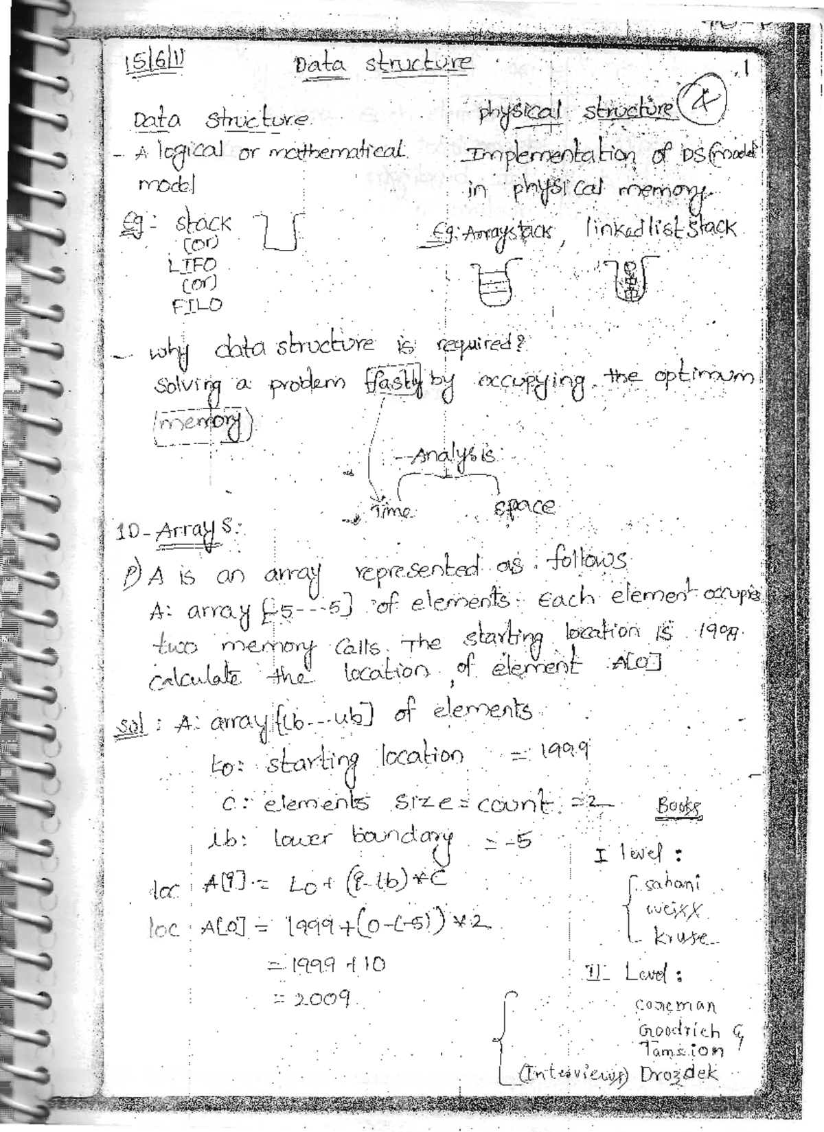 Data Structures Notes - Data structure 1 Data structure physical ...