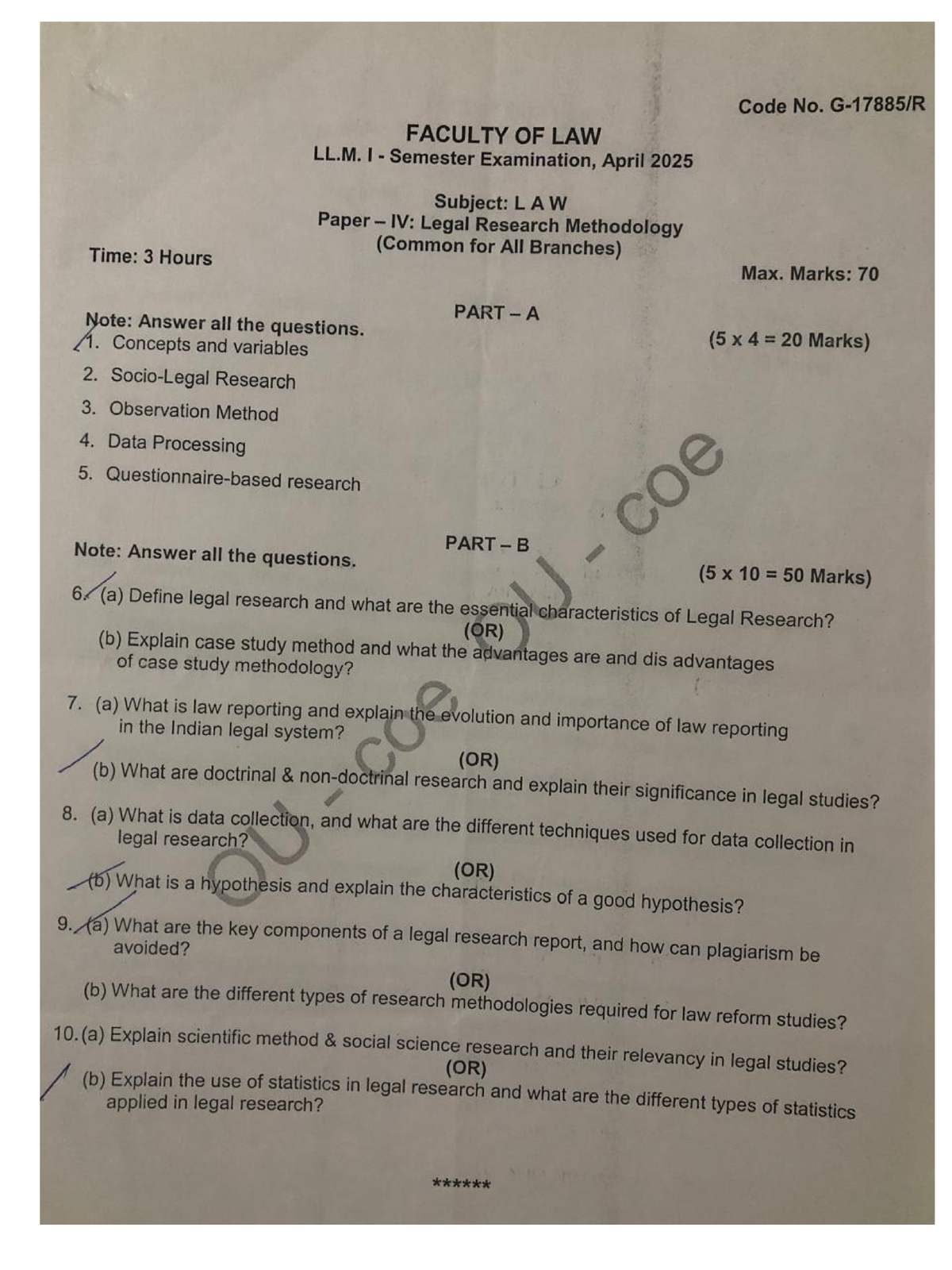 LLM I Sem Exam April 2025: Legal Research Methodology QP - Studocu