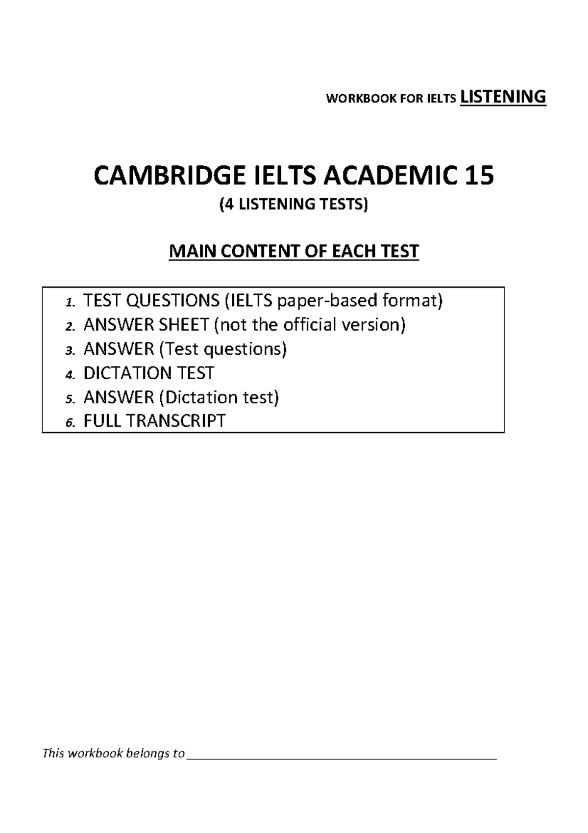 IELTS Listening Practice Workbook: Cambridge 15 Tests & Answers - Studocu