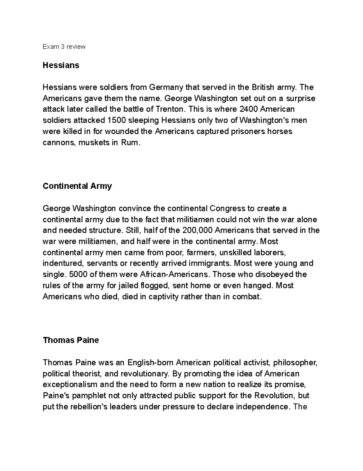 Exam 3 Review: Key Themes & Figures in the American Revolution - Studocu