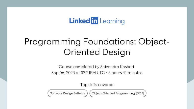 Certificate Of Completion Programming Foundations Object Oriented ...