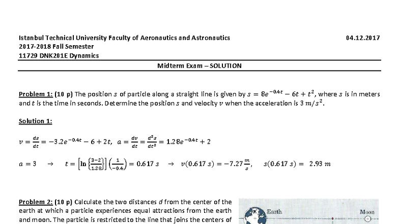 11729 DNK201E Dynamics Midterm Exam Solutions and Problems - Studocu