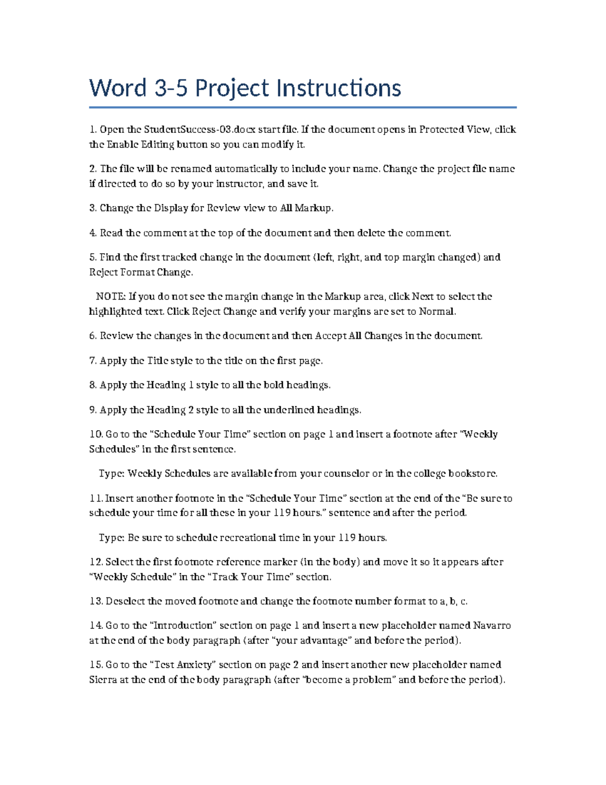 Word 3.5 Project Instructions: Formatting and Citation Guide - Studocu